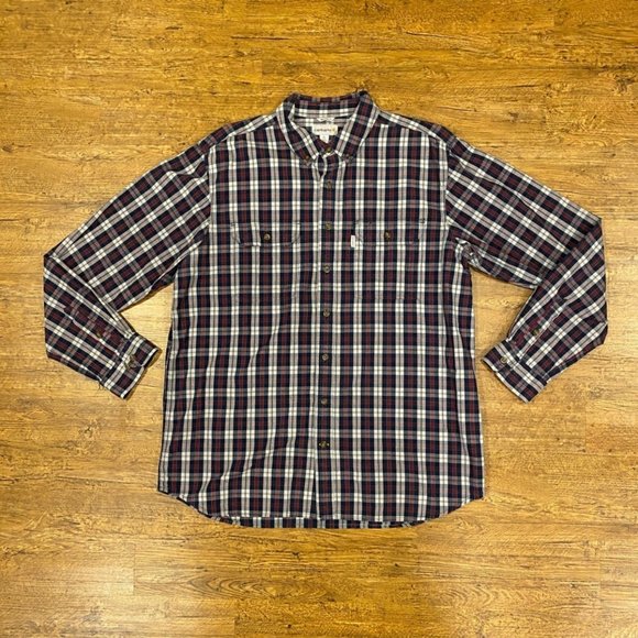 Carhartt Blue White Red Plaid Cotton Relaxed Fit Button Down Shirt Men's XL Tall - Picture 5 of 11